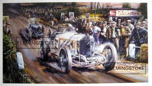 1931 Czechoslovakion Grand Prix - Mercedes SSK vs Bugatti (60 x 33cm)