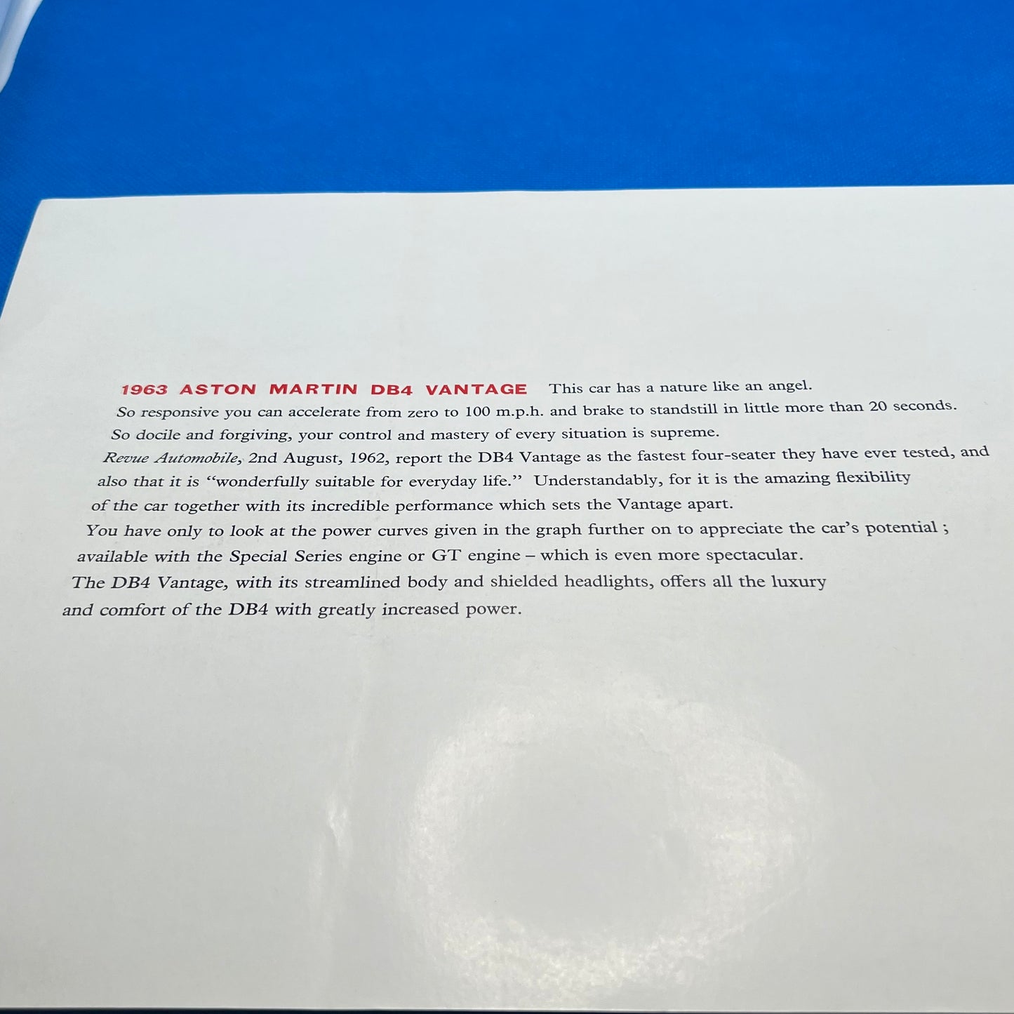 1963 Aston Martin DB4 Brochure