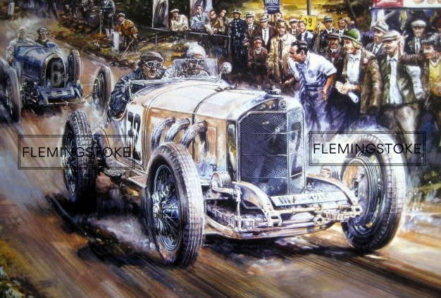 1931 Czechoslovakion Grand Prix - Mercedes SSK vs Bugatti (60 x 33cm)