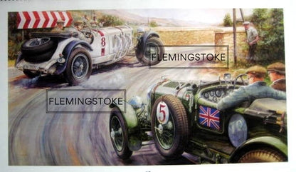 1930 Shelsley-Walsh Hill Climb - Mercedes SSK vs Bentley (60 x 33cm)