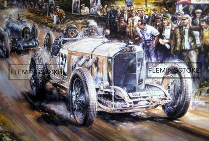 1931 Czechoslovakion Grand Prix - Mercedes SSK vs Bugatti (60 x 33cm)
